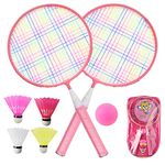 Badminton Set for Kids, 1 Pair Badminton Racket Set Lightweight Children Badminton Racquet with 2 Badminton Rackets, 4 Shuttlecocks, 1 Sponge Ball for Indoor Outdoor Sports Game with Carry Bag