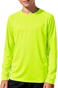Boys Athletic Shirts Long Sleeve, Active T-Shirt Moisture Wicking Crewneck Dry Fit Tee Outdoor Running Tshirt(neon Yellow,5-6)