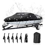 NEVERLAND Trailerable Boat Cover Waterproof Heavy Duty Marine Grade Polyester Canvas Fits Bass Boat, V-Hull,Tri-Hull,Ski,Pro-Style, Runabouts, Fishing Boats（Boat Length 17-19ft, Beam Width up to 102"）