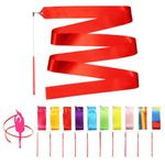 Novelty Place 10 Pieces Dance Ribbons Streamers - 6.6Ft Unisex Kids' Gymnastics Ribbon Wands - Perfect Rhythm Sticks for Talent Shows, Artistic Dancing, Baton Twirling (10 Colors)