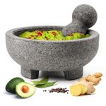 Luvan Large Mortar and Pestle Set 8 Inch Unpolished Granite Non-Slip Base Stone Grinder Molcajete Mexicano Bowl for Guacamole Salsa Spices Pesto, Durable and Easy to Clean