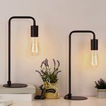 Industrial Table Lamp Set of 2, Small Black Metal Desk Lamp for Bedroom Nightstand Dressers Office Living Room Coffee Table College Dorm