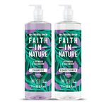 Faith In Nature 2 x 1L Natural Lavender & Geranium Shampoo and Conditioner Set, Nourishing, Vegan & Cruelty Free, No SLS or Parabens, For Normal to Dry Hair