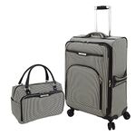 LONDON FOG Oxford Iii 2 Piece Set (Cabin Bag and 25" Spinner), Black White, 11 x 17 x 25 inches, Oxford Iii 2 Piece Set (Cabin Bag and 25" Spinner)
