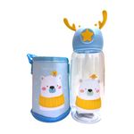 CEIRA Water Bottle for School | Transparent Water Bottle with Cover and Strap | Cute Design Water Bottle | Leak-Proof | Cartoon Water Bottle for Kids (Blue) | Polar Bear | BPA Free