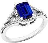 Sterling Silver 7X5 MM Lab Created Blue Sapphire & White Diamond Engagement Ring (Size 8.5)