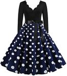 EFOFEI Lady's Floral Polka Dots Cocktail Party Swing Dress Point Party Cocktail Dress A Line Rockabilly Dress Navy Blue L