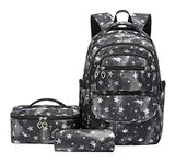 SellerFun School Backpack Sets 3pcs Stars Prints Daypack For Teens Girls Primary School Students(Black Stars,22 Liters)