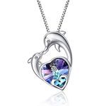 WINNICACA Dolphin Necklace Sterling Silver Purple Crystal Heart of Ocean Necklace Pendant Dolphin Jewellery for Women Mom Birthday Valentine's Day Gifts