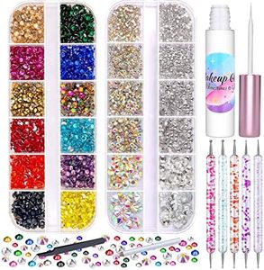 5608Pcs Makeup Rhinestones with Face Glue, Flatback Colorful Face Gems Crystal AB&Clear Eye Jewels with Pickup Dotting Tools for Face Eye Body Makeup, Nail Art and DIY Crafts