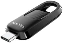 SanDisk 256GB Ultra Slider USB Type-C Flash Drive, USB Stick, Memory Stick with Fast Performance, up to 400 MB/s Read speeds, USB 3.2 Gen 1, Retractable Connector, Keyring, Black