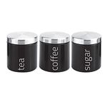 SQ Professional Airtight Set of 3 Tea Coffee Sugar Canisters Kitchen Storage Pots Jars Kitchen Accessories & Essentials Tea & Coffee Storage Jars Canisters Sets Black (Onyx)