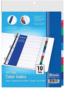 BAZIC Products Binder Dividers w/ 10 Color Tabs 8. 5" x 11", 11 Hole Punch Plastic Index Divider with Tab for 3 Ring Binders, (10/Pack), 144-Packs