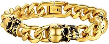 PROSTEEL Gold Bracelets for Men Cuban Custom Bracelet for Mens Bracelet Skull Gothic Jewelry