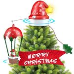 Clemas Musical Christmas Tree Topper with Lights-Animated Red Santa Hat christmas decorations, Multicolor Roating Tree Topper with Remote Control for Holiday Ornaments or Home Decor