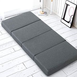 Giselle Bedding Foldable Mattress 180 x 70 x 12cm 4 Fold Folding Mattresses Floor Mat Cushion Covers Camping Portable Travel Sleeping, Sofa Bed Pad Home Office Linen Fabric Single