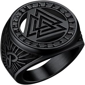 FaithHeart Anillo Negro Hombre Acero Inoxidable 316L Anillo Ancho de Mitología Nórdica Talla 9 Valknut Joyería Vintage Amuleto Protección de Amigos