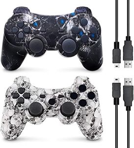 ZEIYOJON Wireless Controller for PS3, 2 Pack Controller for Play 3, 6-Axis with High-Performance Double Shock, Motion Control, USB Charging Cable (Blue Eye and White Skull)