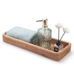 Rattan Bathroom Vanity Trays Toilet Tank Baskets Long Narrow Hand Towel Storage Basket for Storage, Decorative (Natural 41.5 x 15.5 x 5cm)