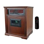 LifeSmart 1001HH 1500 Watt Portable Electric Infrared Quartz Space Heater for Indoor Use with 4 Heating Elements and Remote Control, Brown Oak Wood