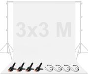 BENOISON White Backdrop - 3x3M Photography Backdrop Background for Photo Video Studio with Backdrop Clips & Clamps