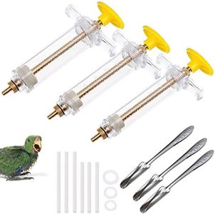 3 Pcs Hand Baby Birds Feeding Syringe Feeding Tubes for Baby Birds with 3 Pcs Feeding Spoon Used and 6 Pcs Curved Gavage Tubes, for Pet Baby Bird Parrot Feed Milk and Medicine(20ml,10ml,50ml)