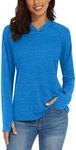 TACVASEN Women's UV Protection Sun Hoodie Quick Dry Ladies Walking Tops Long Sleeve Running Top UV Clothing Sea Blue