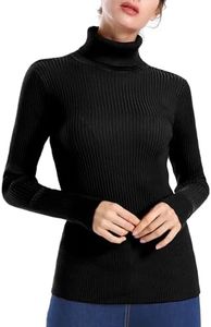 ninovino Women's Turtleneck Ribbed Long Sleeve Sweater Pullover Tops Black-L-