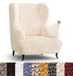 Mamma Mia Covers Wingback Chair slipcover - High Back Chair Slipcover - Armchair Cover - 1-Piece Form Fit Stretch Furniture Protector - Microfibra Collection - Cream (Wing Backed Chair)