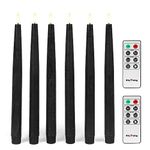 Rhytsing 11.4" Black Flameless Taper Candles with Timer for Halloween, Battery Operated Dinner Table Long Candlestick Rustic Wax, Warm White LED, 2 Remote Control Incl. - Set of 6