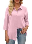 BETTE BOUTIK Women Button Down Shirts Long Sleeve Beach Dress Swimsuit Cover Up Summer Shirt Blouse (Pink,Medium)