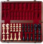 A&A Premium Natural Walnut Folding Chess Set, w/ 15" Board & 3" King Height Staunton Chess Pieces, Includes 2 Extra Queens and a Storage Bag