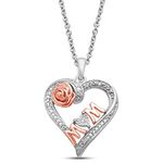 14K Rose Gold over Sterling Silver Diamond Accent MOM Heart Pendant Necklace, 18"