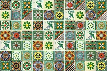 100 Mexican Tiles 4x4 Handpainted Hundred Pieces Green Designs Backsplash