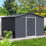 Zstar 10 x 10 FT Outdoor Storage Shed, Large Metal Storage Shed with Updated Frame Structure and Lockable Doors, Heavy Duty Tool Storage Sheds for Backyard Garden Patio Lawn, Gray