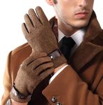 LADYBRO Herringbone Gloves for Men - Mens Glove Tweed Gloves Touchscreen Gloves Winter Warm Lined Driving Gloves Black Brown, Brown, XL