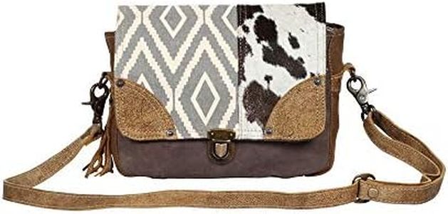 Myra Bag Tracery Design Upcycled Canvas & Cowhide Messenger Bag S-1344