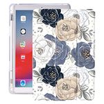 Idocolors Pad Case Rose Flower White Case for iPad Mini 5 Diamond Girly Anti-Scratch Shockproof with Pencil Holder Lightweight Smart Trifold Stand Cover(Model Number: A2133 A2124 A2126 A2125)