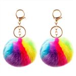 IRYNA 2 Pcs Colorful Fluffy Ball Keychain, 3.15 Inch Soft Plush Ball Pendant Charm Ring Keyfob, Faux Fur Bag Pendant Keychain Decoration, Pom Pom Keychain Accessories for Women