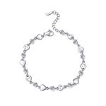 EXGOX Sterling Silver Bracelet for Women Dainty 925 Silver Heart Bracelet Shiny Crystal Diamond Adjustable Love Heart Bracelet for Women Girls, 6.5 inch