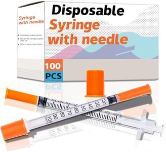 1ml/cc 29G 1/2 Inch 12.7mm Syringe, U-100 Syringes with Needle Individually Wrapped, Pack of 100