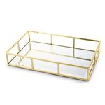 Cedilis Gold Mirror Tray, Glass Metal Perfume Tray Dresser Tray Jewelry Tray, Decorative Tray Vanity Makeup Perfume Organizer Tray for Bathroom Bedroom Cosmetics Storage