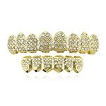 OOCC Gold Teeth Grillz for Men Grills for Your Teeth Women 18K Plated Iced Out Diamond Poker Heart CZ Top and Bottom Grill Set Hip Hop Rapper