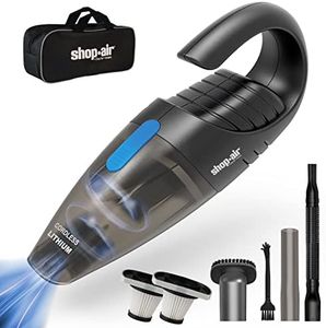 SHOP·AIR Car Vacuum Cordless, Rechargeable Handheld Mini Portable Vacuum Cleaner with Attachments, Filters and Storage Bag, Suitable for Car, Home (Blue Button)