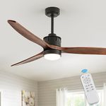 EKIZNSN 60 Inch Large Ceiling Fans with Lights, Reversible DC Motor w 3 Walnut Wood Blades, 6-Speeds, Matte Black