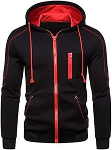 Lu's Chic Men's Hoodies Jackets Fleece Long Sleeve Full Zip Up Sweater Slim Fit Sweatshirt, Black, Medium