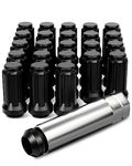 Orion Motor Tech M14x1.5 Lug Nuts Black with Spline Tuner, XL 2 inches Length Conical Wheel Nut, Compatible with Chevy GMC Ford Cadillac Lincoln SAAB Saturn Silverado 1500 Savana, Set of 24