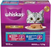 WHISKAS Seafood Selections Adult Wet Cat Food Paté Multipack - 6 Whitefish and Tuna, 6 Salmon, 12x100g Tray