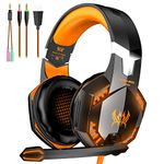 VersionTECH. G2000 Gaming Headset, Surround Stereo Gaming Headphones with Noise Cancelling Mic, LED Lights & Soft Memory Earmuffs for Xbox One, PS4, Nintendo Switch, PC Mac Computer Games- Orange