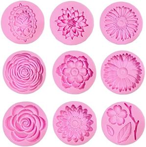 DD-life 9 Pcs Flowers Fondant Molds Silicone Molds for Cupcake Dessert Chocolate Jelly Cookie Decor, Jewelry, Pastry, Chocolate,Handmade Soap Mould Candy Making